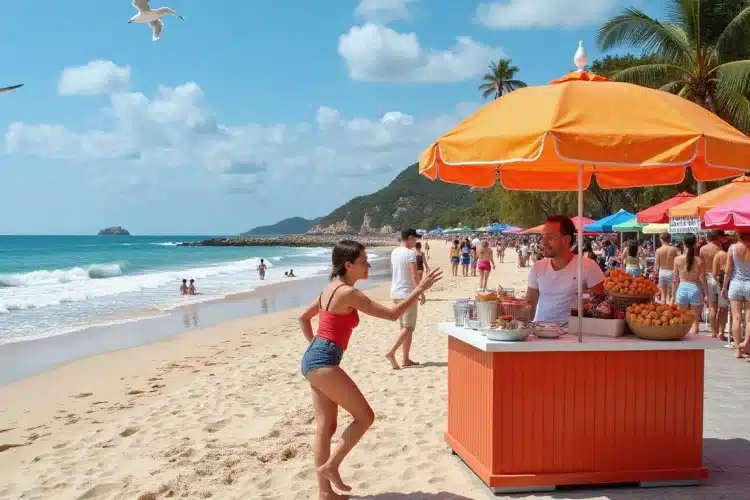 Lebhafter Kiosk am Strand