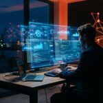 AI Tools optimieren Arbeitsabläufe: Futuristische Datenanalyse für maximale Produktivität.