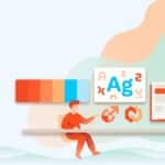 Designer arrangiert Elemente zum Corporate Design entwickeln: Farbpalette, Typografie-Muster, Logo-Varianten und Stylegu