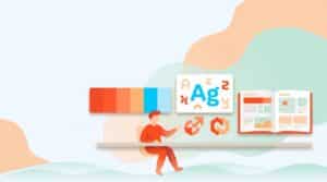Designer arrangiert Elemente zum Corporate Design entwickeln: Farbpalette, Typografie-Muster, Logo-Varianten und Stylegu
